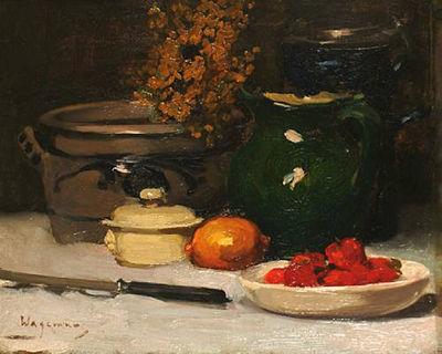 Portrait of Maurice Wagemans: A still life with jug; a self portrait on the reverse