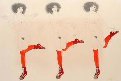 Three girls in red socks together with two other works on paper by the same hand (3)