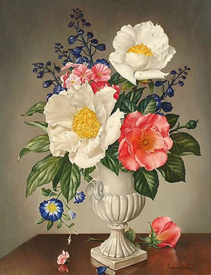 Sample artwork by James Noble (1919 - 1989), known for super-real floral still life arrangement painting, decoration, drawing - View similar artists and auction records