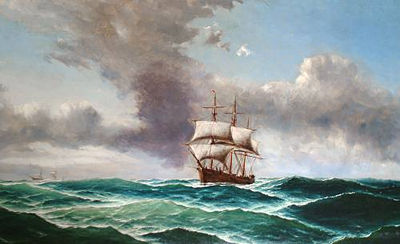 Shipping on the high seas, under an impending storm
