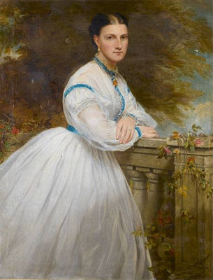 Portrait of a lady, three-quarter length, wearing a white dress, leaning against a garden wall by Samuel Sidley - Auction record, sale price, and art valuation. Compare with similar artists and explore comparable artworks.