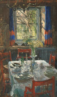Interior with table and daffodils by Peter Kuhfeld - Auction record, sale price, and art valuation. Compare with similar artists and explore comparable artworks.