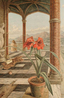 Potted plant with landscape beyond