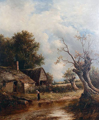 Landscape with figures before a cottage