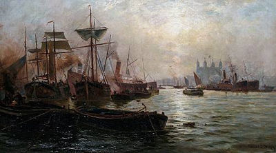 Shipping on the Thames, with the Tower beyond