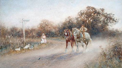 A plough team at a crossroads