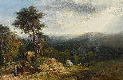 An extensive landscape with figures and cattle