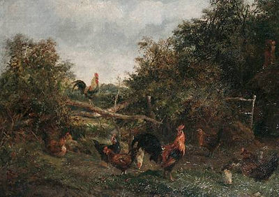 Chickens in a meadow by George Arthur Hickin - Auction record, sale price, and art valuation. Compare with similar artists and explore comparable artworks.