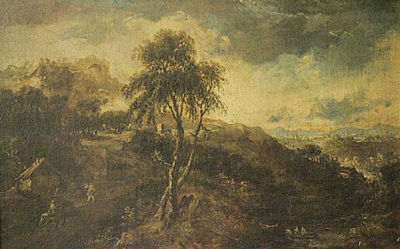 A hunting scene with ruins beyond; Travellers in a landscape with a town beyond (2)