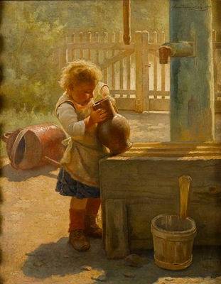 Fetching water by Franz Wiesenthal - Auction record, sale price, and art valuation. Compare with similar artists and explore comparable artworks.
