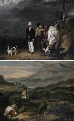 A Sportsman with gillie, pony and spaniels; Grouse shooting (a pair) by Samuel Raven - Auction record, sale price, and art valuation. Compare with similar artists and explore comparable artworks.