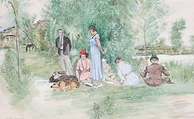 Portrait of Anthony Gross: Self portrait of the artist with friends