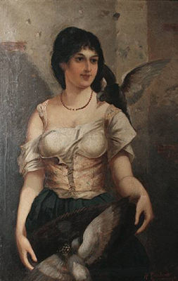 Gypsy girl with pigeons; Gypsy girl with grapes, A pair (2)