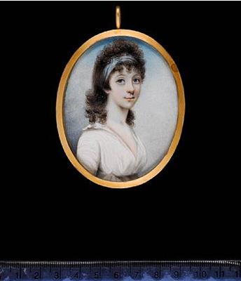 Clara Paterson, wearing white dress, her brown hair worn long and curling with a blue bandeau by Richard Collins - Auction record, sale price, and art valuation. Compare with similar artists and explore comparable artworks.