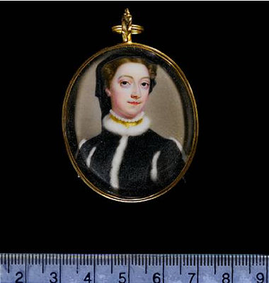 A Lady, wearing robe of black brocade, the bodice and sleeves trimmed with white fur, pearl and gold choker, her brown hair dressed beneath a black wimple by William Prewett - Auction record, sale price, and art valuation. Compare with similar artists and explore comparable artworks.