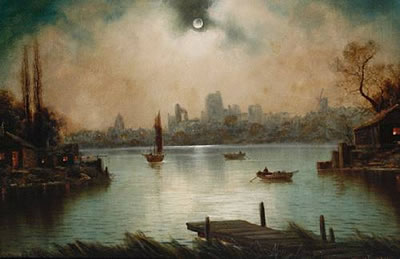 Moonlit river scenes, a pair