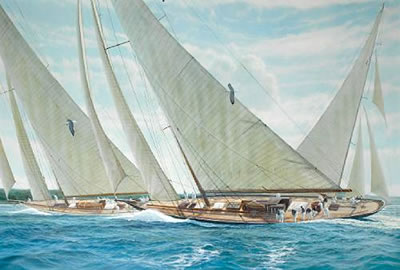 Britannia", "Candida" and "Velsheda" Racing off the Isle of Wight