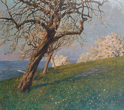 A hillside view with trees in full bloom by Carl Godel - Auction record, sale price, and art valuation. Compare with similar artists and explore comparable artworks.
