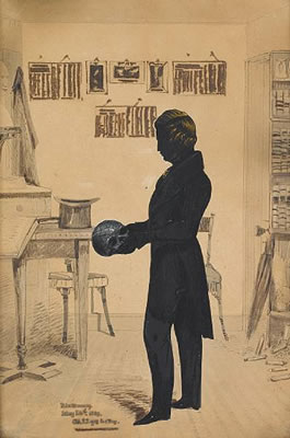 A silhouette of R. M. Blamey (1817-1852) holding a phrenologist's skull in his hands; oval by Hubard Gallery - Auction record, sale price, and art valuation. Compare with similar artists and explore comparable artworks.
