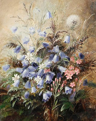 Harebells and Centaury; Erica Tetralix with a butterfly, a pair