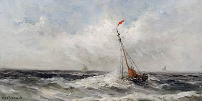 Fishing boat in choppy waters