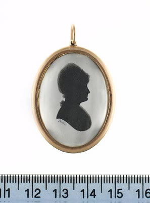 A silhouette of a Lady, wearing dress and fichu, a bonnet tied around her hair. by John Miers - Auction record, sale price, and art valuation. Compare with similar artists and explore comparable artworks.