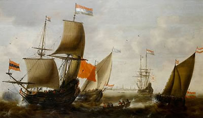 Dutch shipping in choppy seas off the coast of Amsterdam