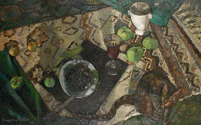 Still life fruit and cat