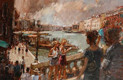 On the Rialto Bridge, Venice by John Linfield - Auction record, sale price, and art valuation. Compare with similar artists and explore comparable artworks.