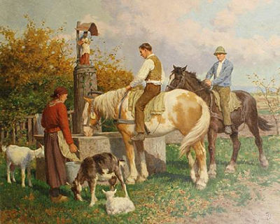 At the fountain by Karl Feiertag - Auction record, sale price, and art valuation. Compare with similar artists and explore comparable artworks.