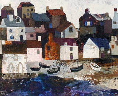 Five boats on a Breton beach