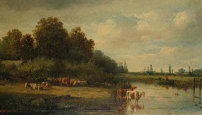 Cattle watering, a pair