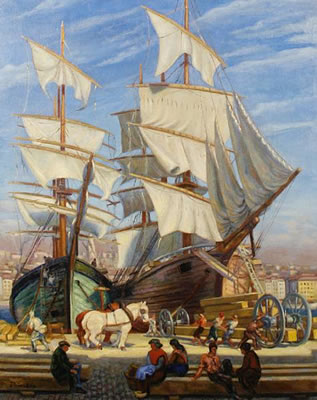 Unloading the tallships by Oscar Eishacker - Auction record, sale price, and art valuation. Compare with similar artists and explore comparable artworks.
