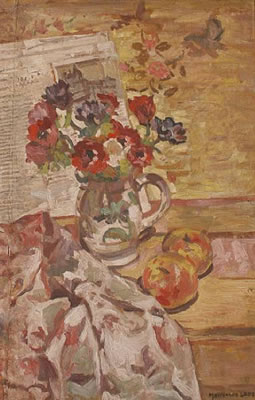 Still life with flowers and fruit