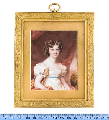 A Young Lady, called Miss Mary C. Gerrard, aged 16, seated before red drapery and wearing cream dress with lace trim and turquoise blue ribbon at her waist, bouffant sleeves. by François Theodore Rochard - Auction record, sale price, and art valuation. Compare with similar artists and explore comparable artworks.