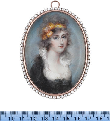 Lady Susan Carbery (c.1770-1828), wearing black dress, white chemise, a yellow bandeau in her powdered hair.