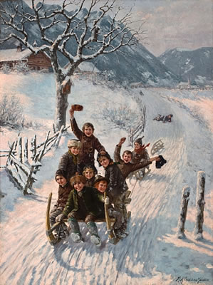 Children sledding by Theodor Kleehaas - Auction record, sale price, and art valuation. Compare with similar artists and explore comparable artworks.
