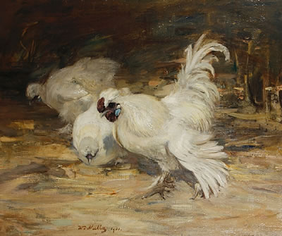 Silky Bantams in a farmyard by William Walls - Auction record, sale price, and art valuation. Compare with similar artists and explore comparable artworks.
