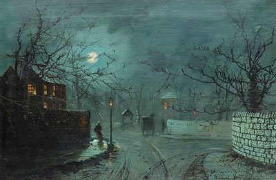 A moonlit street scene