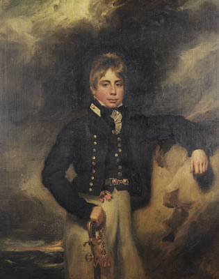Portrait of John Windham Dalling, three-quarter-length, as a midshipman, before a stormy landscape