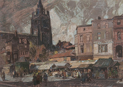 "Sun and storm, Norwich Market Place"