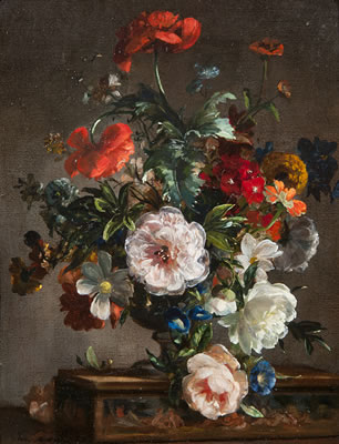 Poppies, peonies and other flowers in a vase