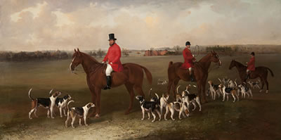 The Suffolk Hunt With Master John Josselyn Esq., whipper-in, huntsman and hounds before Euston Hall