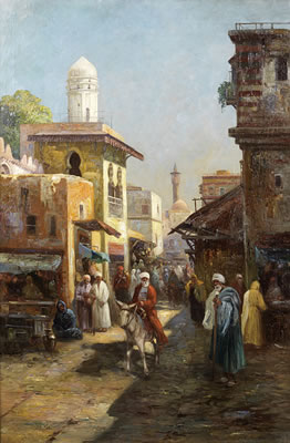 Street scene in Damascus by Albert Gustav Schwartz - Auction record, sale price, and art valuation. Compare with similar artists and explore comparable artworks.