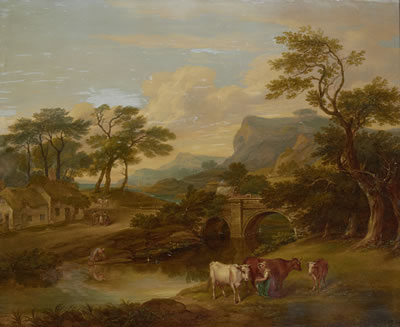 Rustics by an overshot mill; Milkmaid by a stream, a pair (2)