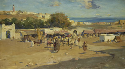 Market scene, Tangiers by Edmund Aubrey Hunt - Auction record, sale price, and art valuation. Compare with similar artists and explore comparable artworks.