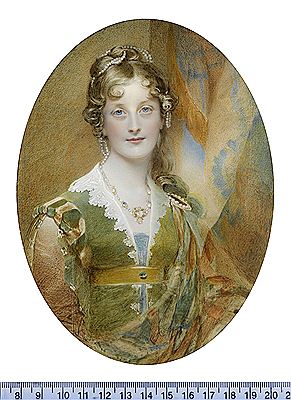 Jane Digby, Lady Ellenborough (1807-1881), seated before an aperture and hanging drapery, wearing India green dress with amber and green shoulder rolls, her jewelled sleeves slashed to reveal amber by Sir William Charles Ross - Auction record, sale price, and art valuation. Compare with similar artists and explore comparable artworks.