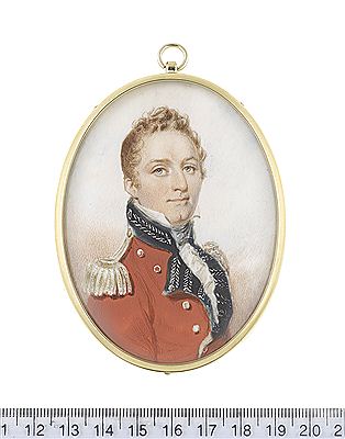 Lieutenant-General Robert Lawrence Dundas KCB, KTS (1780-1844), wearing red coat, blue standing collar and facings embroidered with silver laurel leaves, silver epaulettes