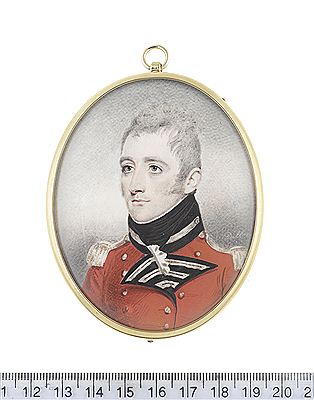 General Henry James Riddell, KH (d.1861) of the 66th Foot, wearing red coat with black facings, silver button holes and epaulettes