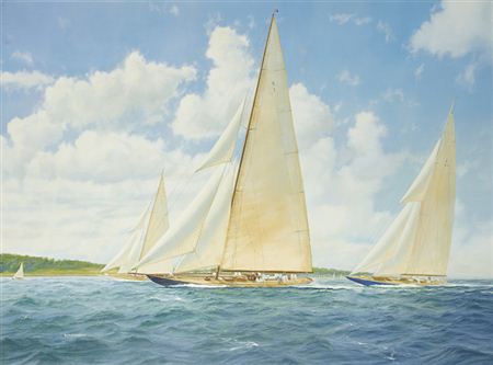 J-class yachts, including the King's Britannia and Endeavour, racing in the Solent by James H Bartholomew - Auction record, sale price, and art valuation. Compare with similar artists and explore comparable artworks.